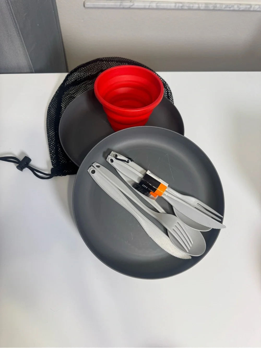Camping Dishware Mess Set with Collapsible Cup, Plates and 2 Sets of Utensils